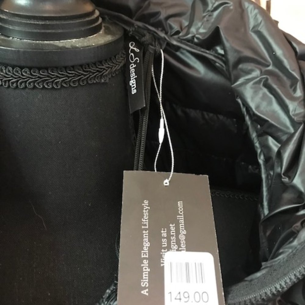LS Designs short sleeve women's light puffy jacket with hood, medium black